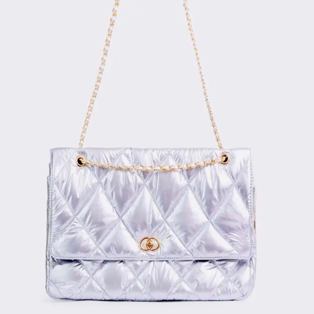 OVERSIZED QUILTED PUFFA SHOULDER BAG SILVER 🔥